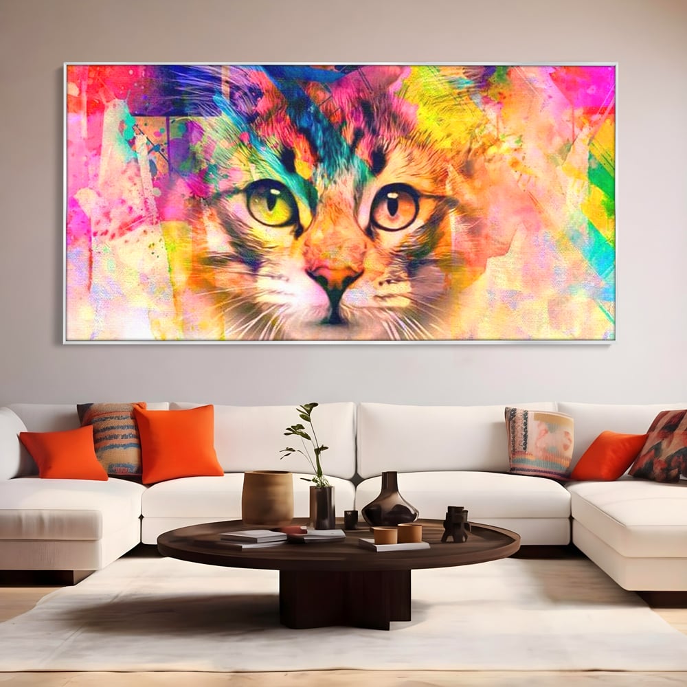 Tablou Canvas Premium, LuxCanva® M1176, Ganduri Colorate, Multicolor, Graffiti, Street Art, Pisica, Privire, Modern, Urban, Neon, Abstract, Energie, Birou, Living, Camera Copil
