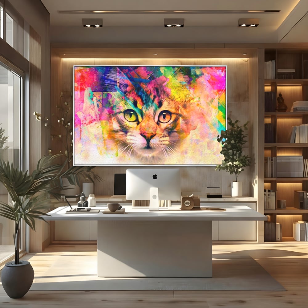 Tablou Canvas Premium, LuxCanva® M1176, Ganduri Colorate, Multicolor, Graffiti, Street Art, Pisica, Privire, Modern, Urban, Neon, Abstract, Energie, Birou, Living, Camera Copil