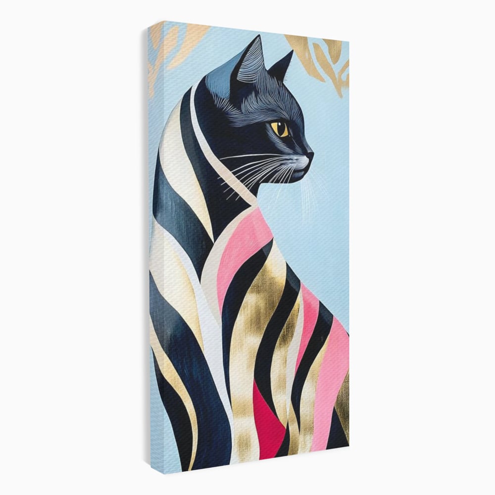 Tablou Canvas Premium, LuxCanva® M1177, Felina Sofisticata, Eleganta, Auriu, Grafica, Abstract, Pisica, Liniar, Pastel, Lux, Feminin, Desen, Modern, Birou, Living, Camera Copil