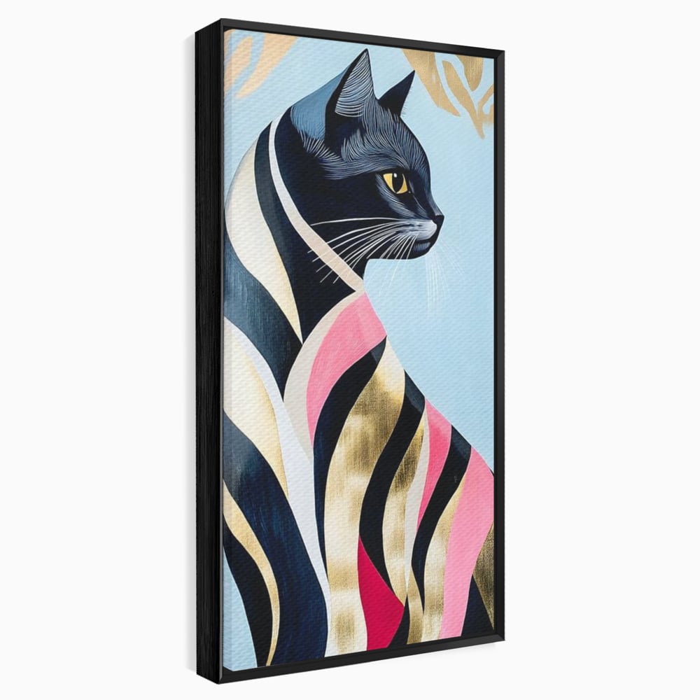 Tablou Canvas Premium, LuxCanva® M1177, Felina Sofisticata, Eleganta, Auriu, Grafica, Abstract, Pisica, Liniar, Pastel, Lux, Feminin, Desen, Modern, Birou, Living, Camera Copil