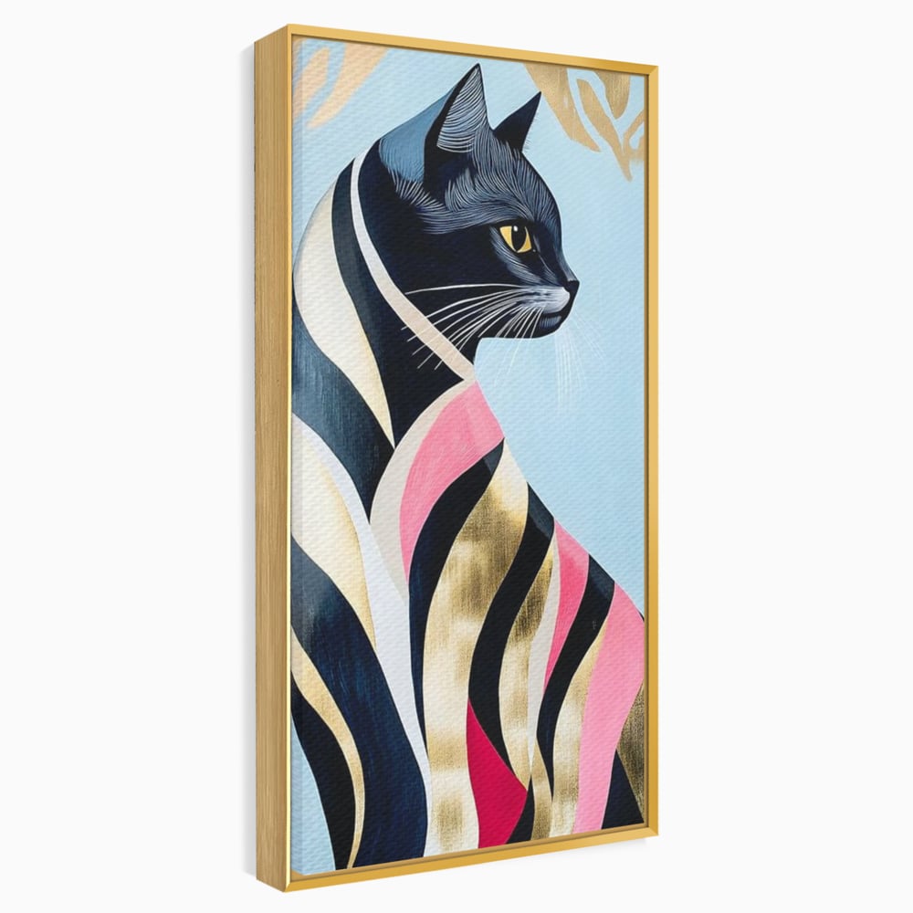 Tablou Canvas Premium, LuxCanva® M1177, Felina Sofisticata, Eleganta, Auriu, Grafica, Abstract, Pisica, Liniar, Pastel, Lux, Feminin, Desen, Modern, Birou, Living, Camera Copil