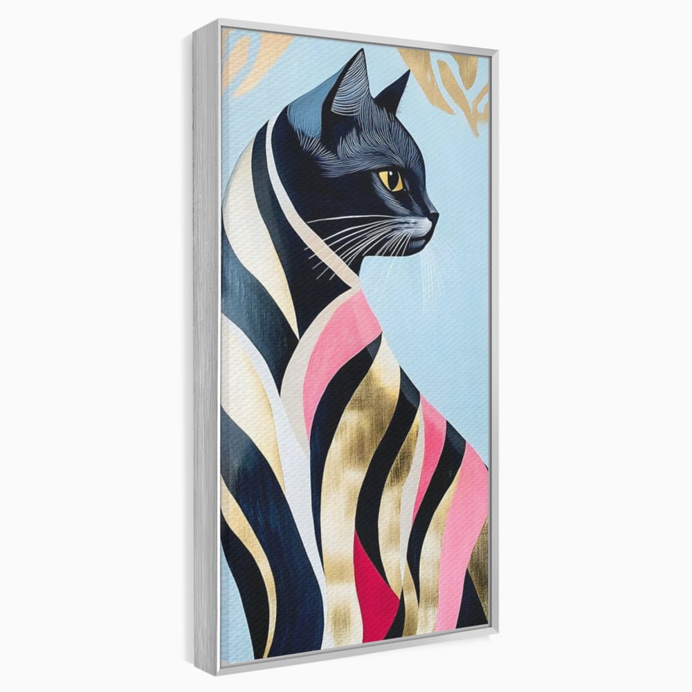 Tablou Canvas Premium, LuxCanva® M1177, Felina Sofisticata, Eleganta, Auriu, Grafica, Abstract, Pisica, Liniar, Pastel, Lux, Feminin, Desen, Modern, Birou, Living, Camera Copil