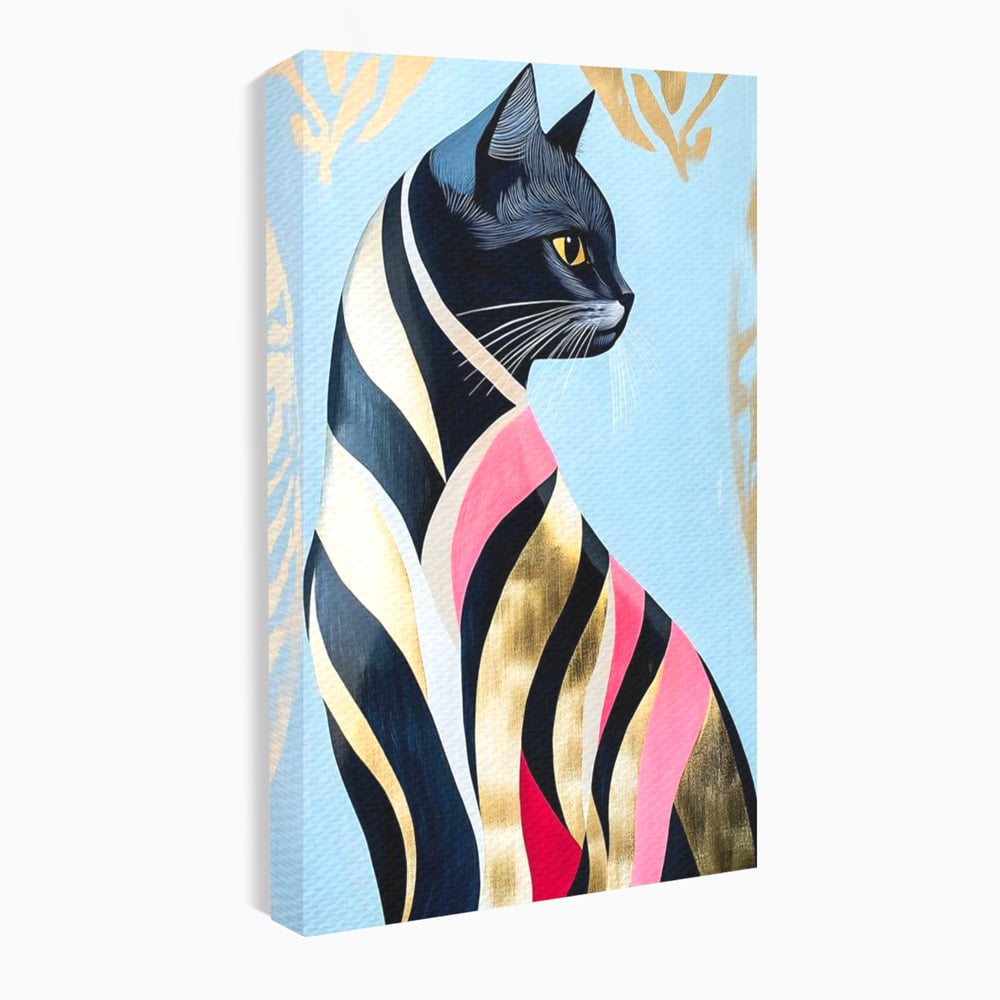 Tablou Canvas Premium, LuxCanva® M1177, Felina Sofisticata, Eleganta, Auriu, Grafica, Abstract, Pisica, Liniar, Pastel, Lux, Feminin, Desen, Modern, Birou, Living, Camera Copil
