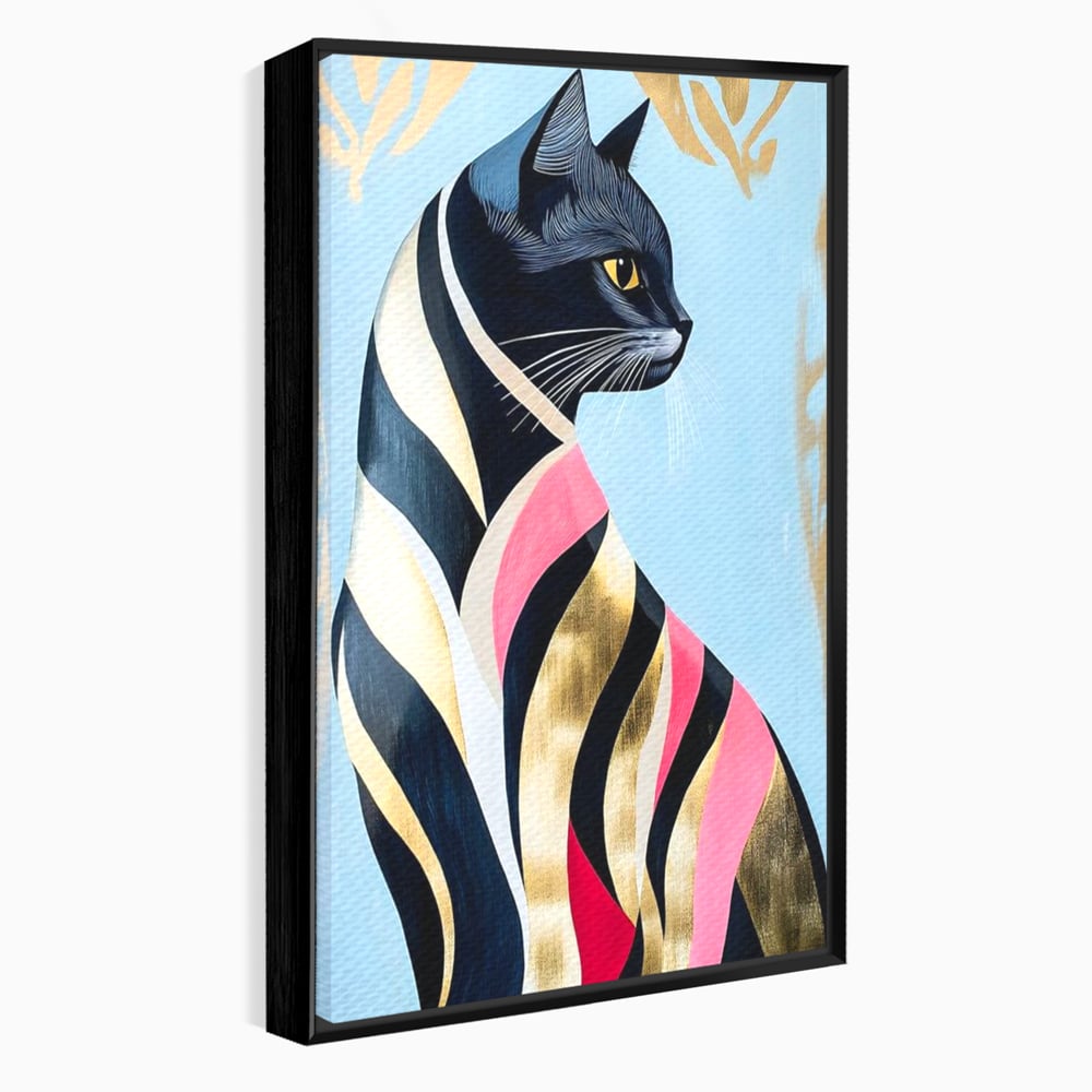 Tablou Canvas Premium, LuxCanva® M1177, Felina Sofisticata, Eleganta, Auriu, Grafica, Abstract, Pisica, Liniar, Pastel, Lux, Feminin, Desen, Modern, Birou, Living, Camera Copil