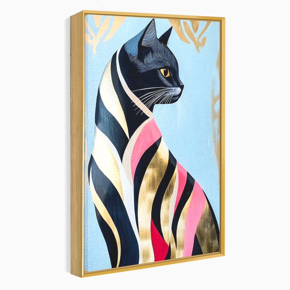 Tablou Canvas Premium, LuxCanva® M1177, Felina Sofisticata, Eleganta, Auriu, Grafica, Abstract, Pisica, Liniar, Pastel, Lux, Feminin, Desen, Modern, Birou, Living, Camera Copil