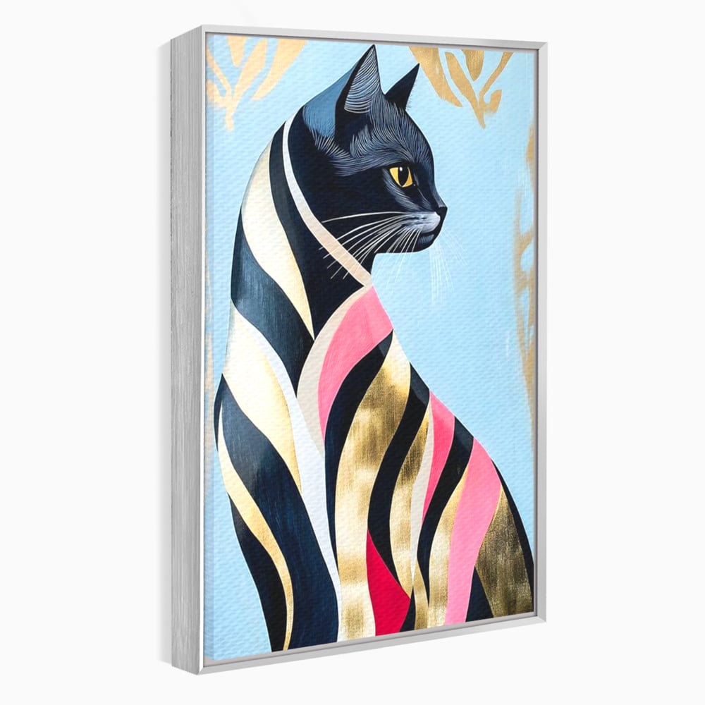 Tablou Canvas Premium, LuxCanva® M1177, Felina Sofisticata, Eleganta, Auriu, Grafica, Abstract, Pisica, Liniar, Pastel, Lux, Feminin, Desen, Modern, Birou, Living, Camera Copil