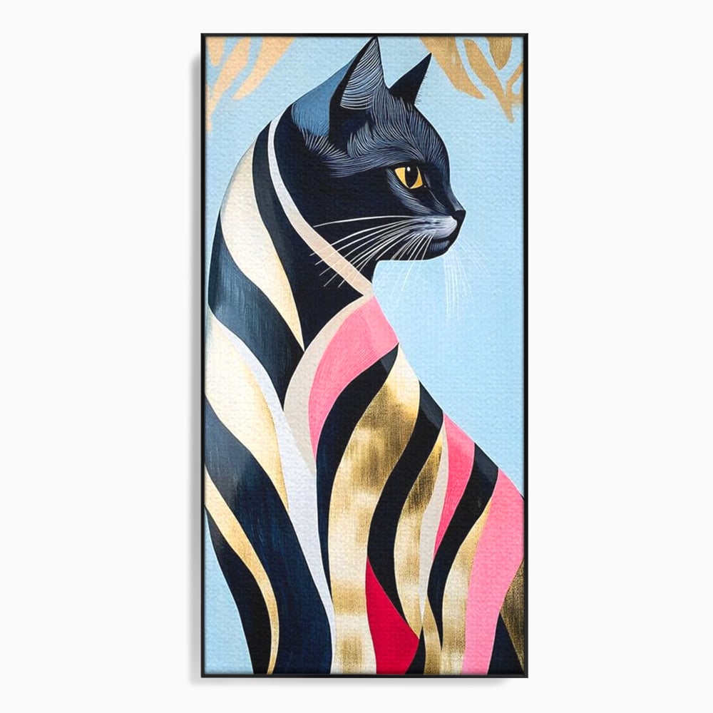 Tablou Canvas Premium, LuxCanva® M1177, Felina Sofisticata, Eleganta, Auriu, Grafica, Abstract, Pisica, Liniar, Pastel, Lux, Feminin, Desen, Modern, Birou, Living, Camera Copil
