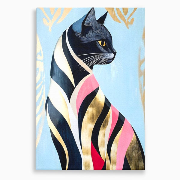 Tablou Canvas Premium, LuxCanva® M1177, Felina Sofisticata, Eleganta, Auriu, Grafica, Abstract, Pisica, Liniar, Pastel, Lux, Feminin, Desen, Modern, Birou, Living, Camera Copil