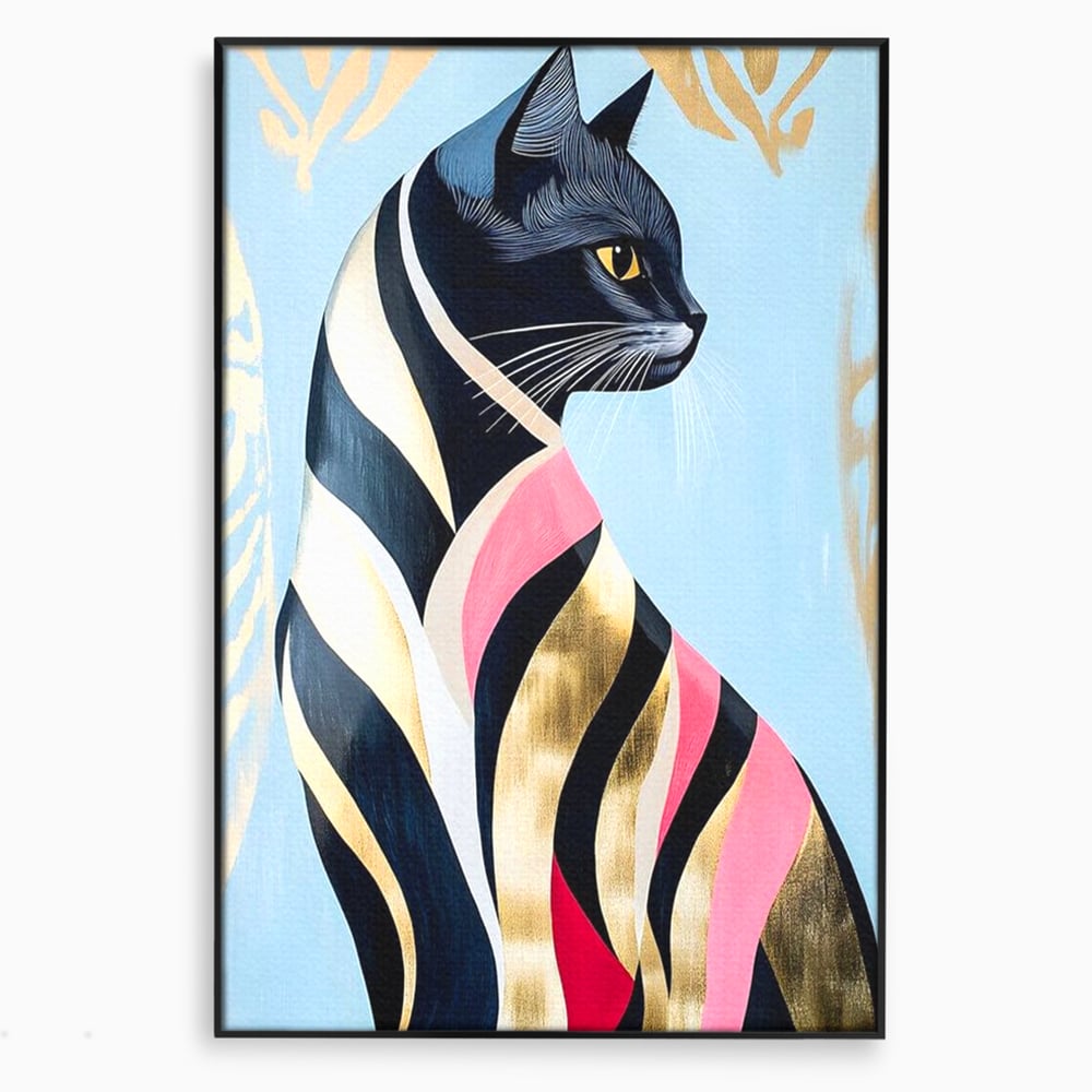 Tablou Canvas Premium, LuxCanva® M1177, Felina Sofisticata, Eleganta, Auriu, Grafica, Abstract, Pisica, Liniar, Pastel, Lux, Feminin, Desen, Modern, Birou, Living, Camera Copil