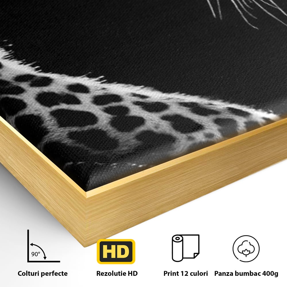 Tablou Canvas Premium, LuxCanva® M1178, Clipa de Atac, Leopard, Vanator, Salbatic, Alb si Negru, Profil, Felina, Portret, Atac, Realist, Puternic, Birou, Living, Camera Copil