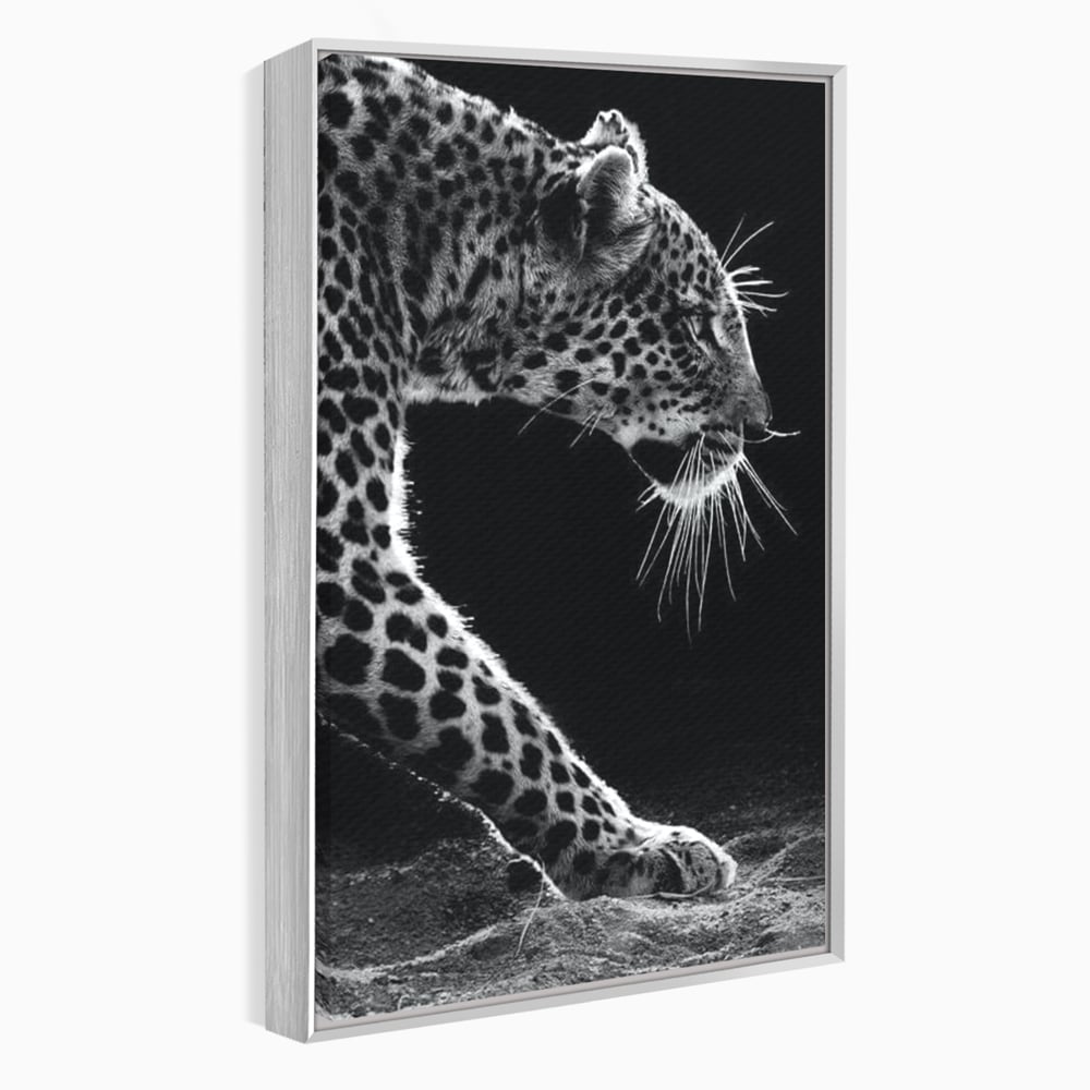 Tablou Canvas Premium, LuxCanva® M1178, Clipa de Atac, Leopard, Vanator, Salbatic, Alb si Negru, Profil, Felina, Portret, Atac, Realist, Puternic, Birou, Living, Camera Copil