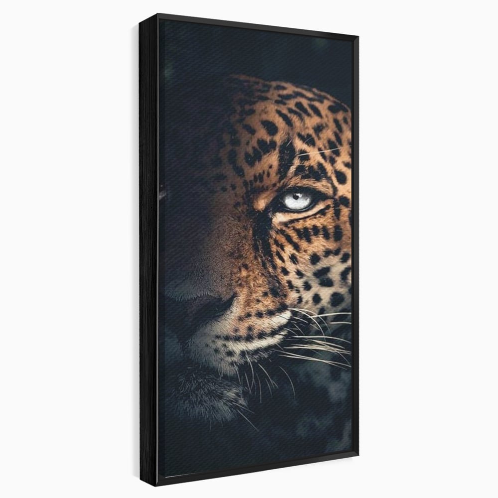 Leinwand Premium Canvas Wandkunst, LuxCanva® M1179, Wilde Eleganz, Jaguar, Blick, Porträt, Feline, Augen, Realistisch, Dschungel, Schatten, Natur, Instinkt, Regal, Büro, Wohnen, Kinderzimmer