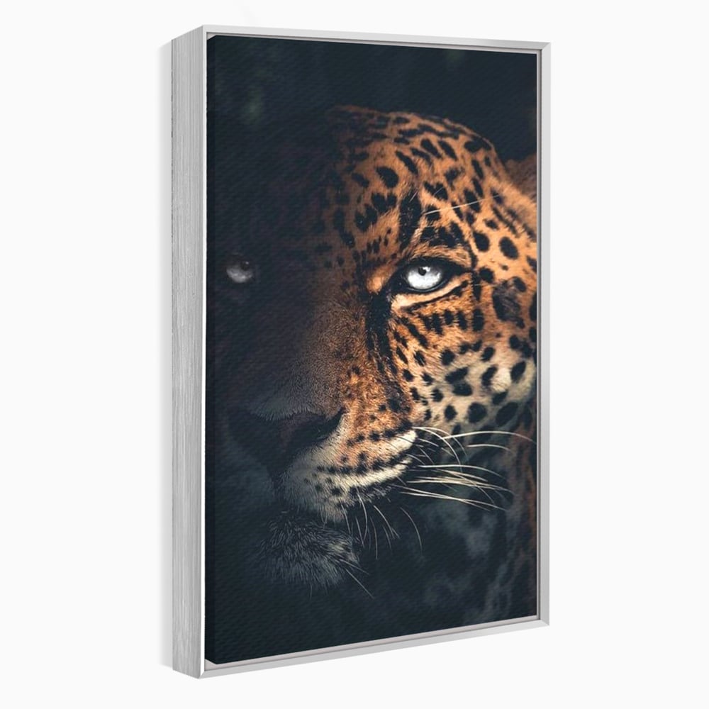 Leinwand Premium Canvas Wandkunst, LuxCanva® M1179, Wilde Eleganz, Jaguar, Blick, Porträt, Feline, Augen, Realistisch, Dschungel, Schatten, Natur, Instinkt, Regal, Büro, Wohnen, Kinderzimmer