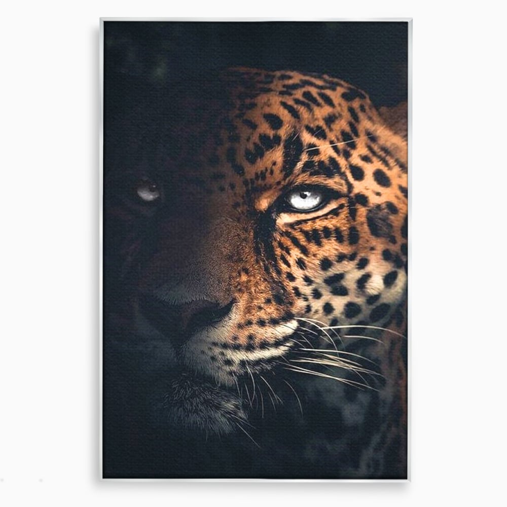 Leinwand Premium Canvas Wandkunst, LuxCanva® M1179, Wilde Eleganz, Jaguar, Blick, Porträt, Feline, Augen, Realistisch, Dschungel, Schatten, Natur, Instinkt, Regal, Büro, Wohnen, Kinderzimmer