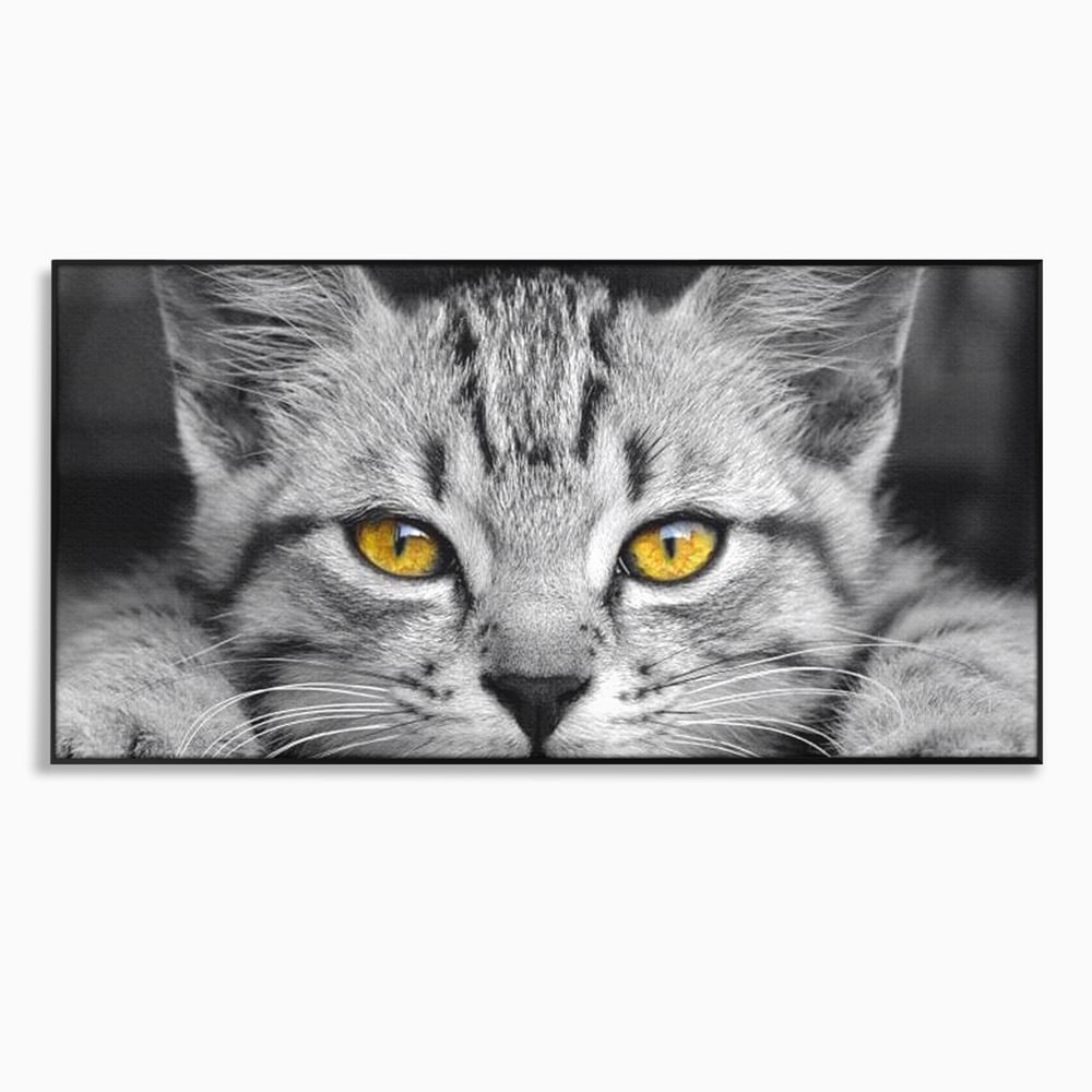 Tablou Canvas Premium, LuxCanva® M1180, Scanteia Inocentei, Ochi, Felina, Pisica, Copilarie, Mic, Inocent, Dragalas, Privire, Blana, Alb si Negru, Animal, Birou, Living, Camera Copil