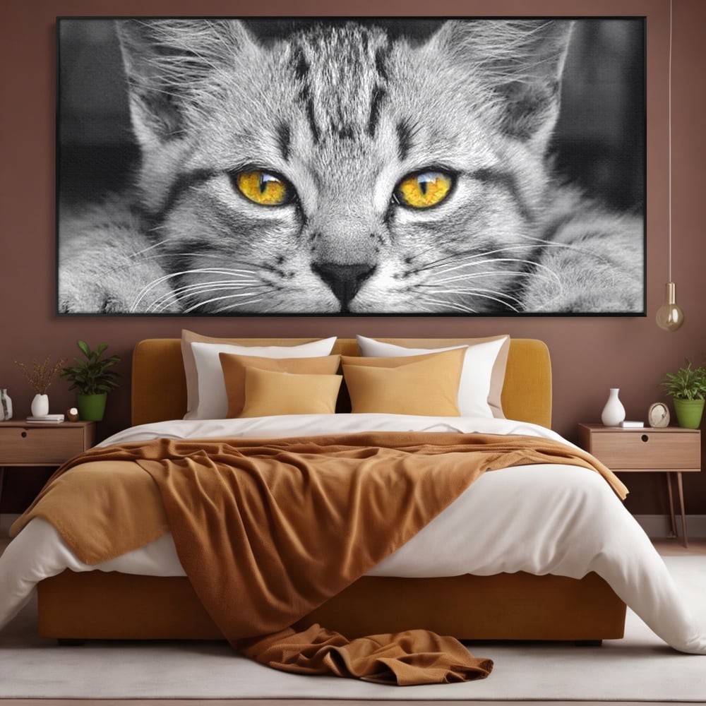 Tablou Canvas Premium, LuxCanva® M1180, Scanteia Inocentei, Ochi, Felina, Pisica, Copilarie, Mic, Inocent, Dragalas, Privire, Blana, Alb si Negru, Animal, Birou, Living, Camera Copil