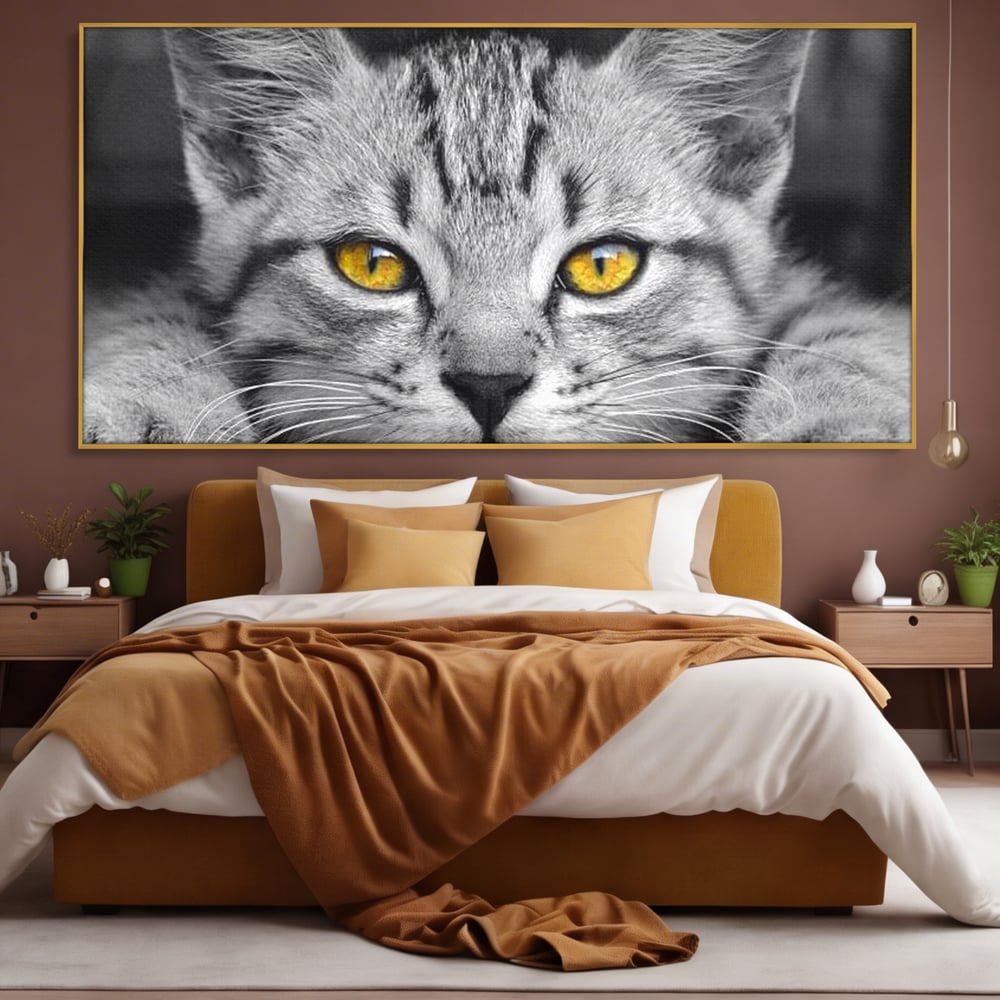 Tablou Canvas Premium, LuxCanva® M1180, Scanteia Inocentei, Ochi, Felina, Pisica, Copilarie, Mic, Inocent, Dragalas, Privire, Blana, Alb si Negru, Animal, Birou, Living, Camera Copil