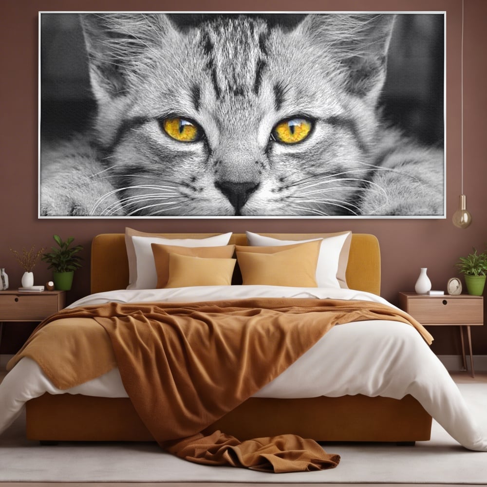Tablou Canvas Premium, LuxCanva® M1180, Scanteia Inocentei, Ochi, Felina, Pisica, Copilarie, Mic, Inocent, Dragalas, Privire, Blana, Alb si Negru, Animal, Birou, Living, Camera Copil