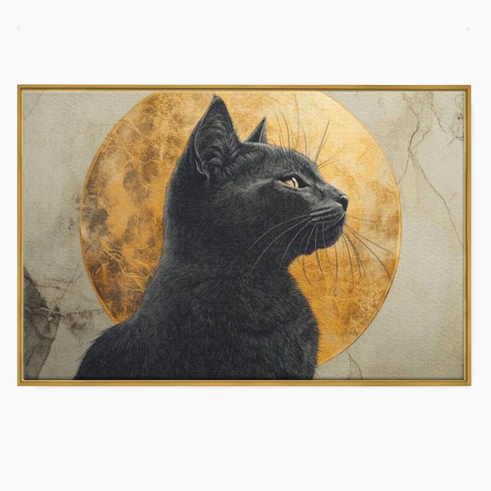 Tablou Canvas Premium, LuxCanva® M1181, Veghere Astrala, Luna, Astral, Marmura, Profil, Mister, Simbolic, Felina, Artistic, Pisica, Portret, Eleganta, Birou, Living, Camera Copil