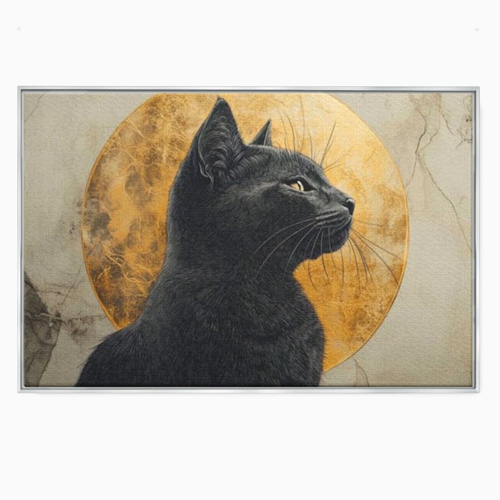 Tablou Canvas Premium, LuxCanva® M1181, Veghere Astrala, Luna, Astral, Marmura, Profil, Mister, Simbolic, Felina, Artistic, Pisica, Portret, Eleganta, Birou, Living, Camera Copil
