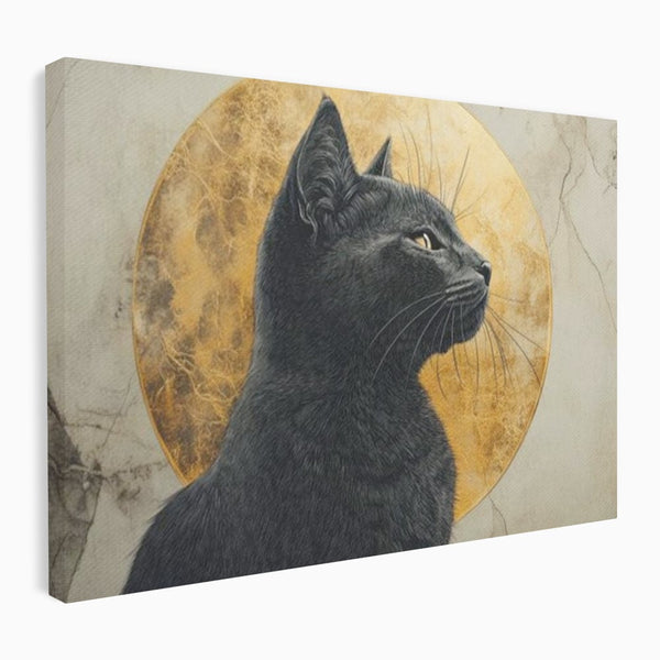 Tablou Canvas Premium, LuxCanva® M1181, Veghere Astrala, Luna, Astral, Marmura, Profil, Mister, Simbolic, Felina, Artistic, Pisica, Portret, Eleganta, Birou, Living, Camera Copil