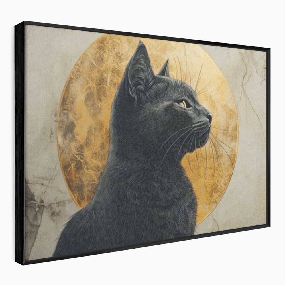 Tablou Canvas Premium, LuxCanva® M1181, Veghere Astrala, Luna, Astral, Marmura, Profil, Mister, Simbolic, Felina, Artistic, Pisica, Portret, Eleganta, Birou, Living, Camera Copil