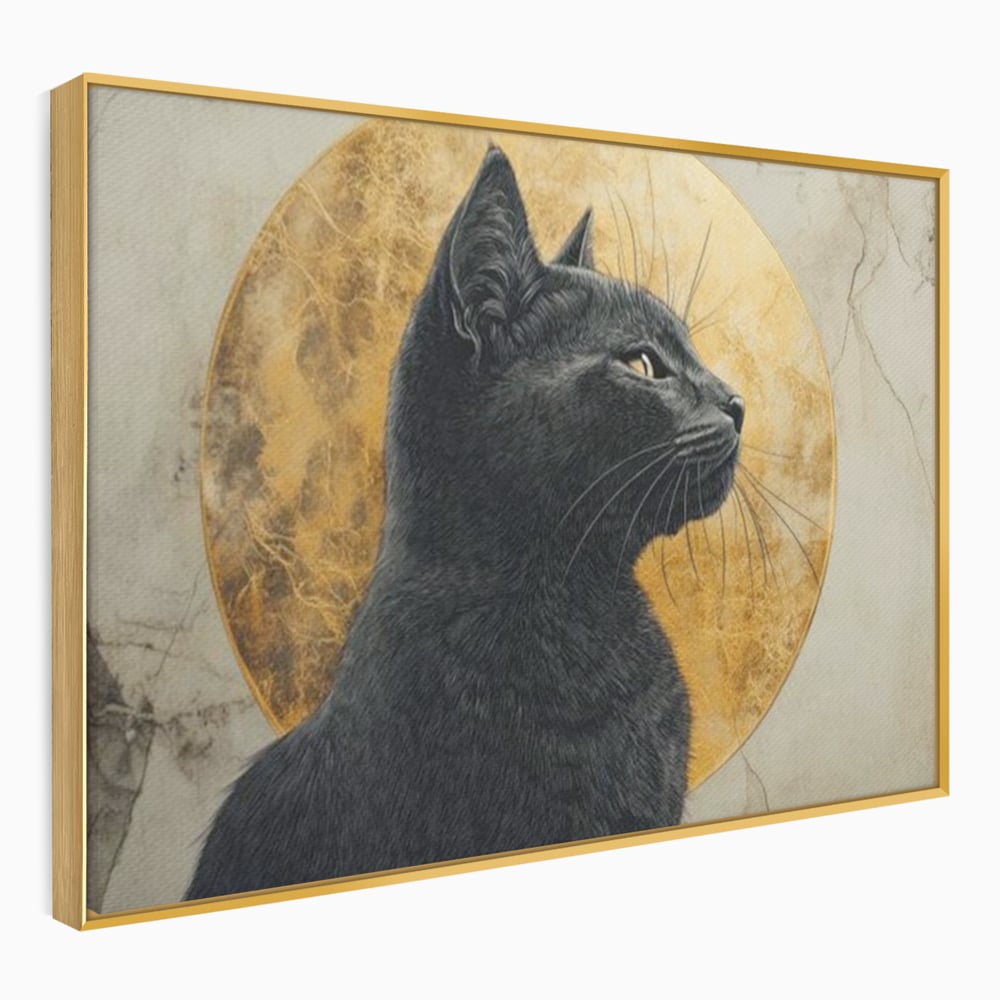 Tablou Canvas Premium, LuxCanva® M1181, Veghere Astrala, Luna, Astral, Marmura, Profil, Mister, Simbolic, Felina, Artistic, Pisica, Portret, Eleganta, Birou, Living, Camera Copil