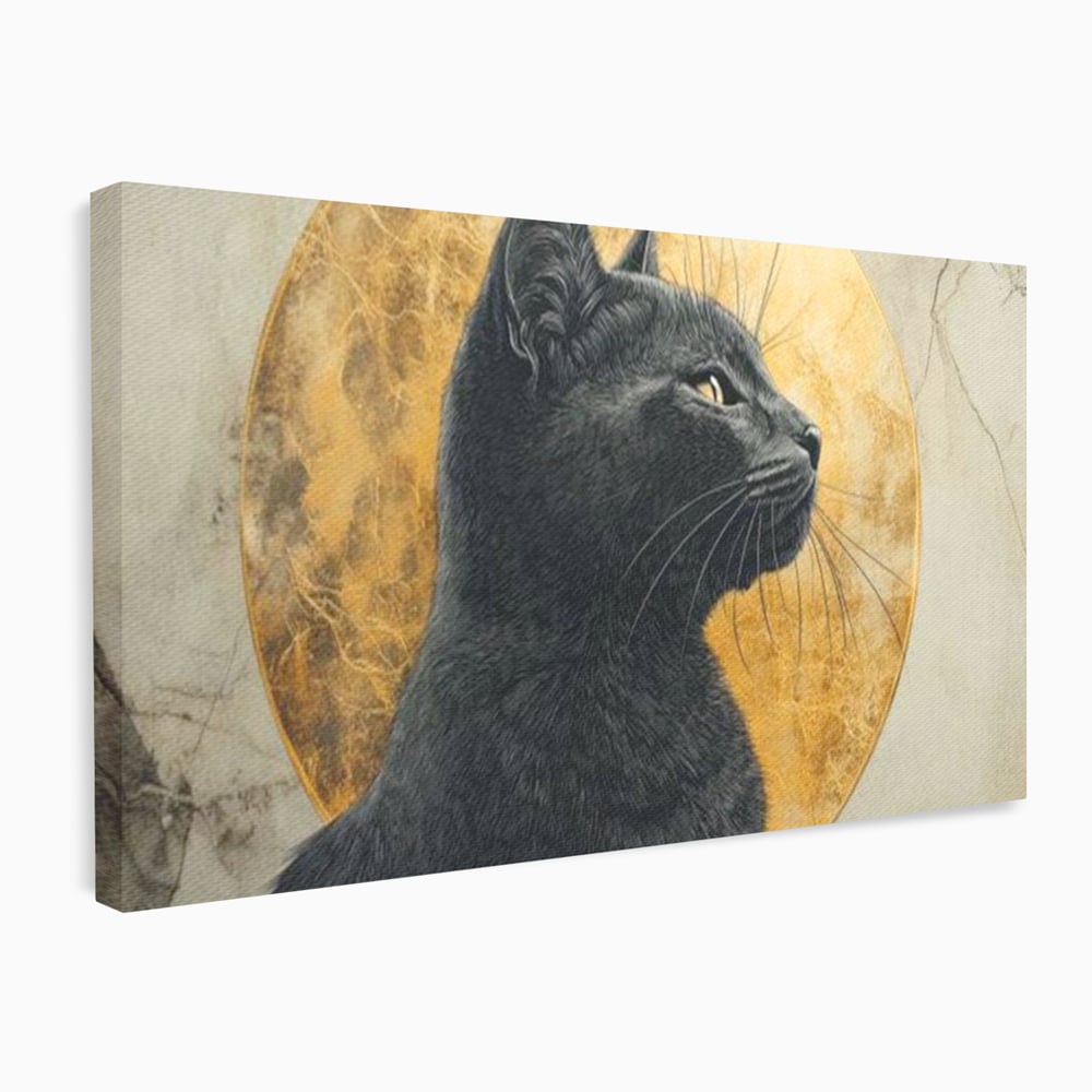 Tablou Canvas Premium, LuxCanva® M1181, Veghere Astrala, Luna, Astral, Marmura, Profil, Mister, Simbolic, Felina, Artistic, Pisica, Portret, Eleganta, Birou, Living, Camera Copil