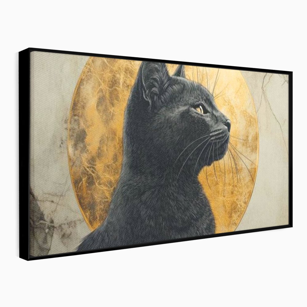 Tablou Canvas Premium, LuxCanva® M1181, Veghere Astrala, Luna, Astral, Marmura, Profil, Mister, Simbolic, Felina, Artistic, Pisica, Portret, Eleganta, Birou, Living, Camera Copil