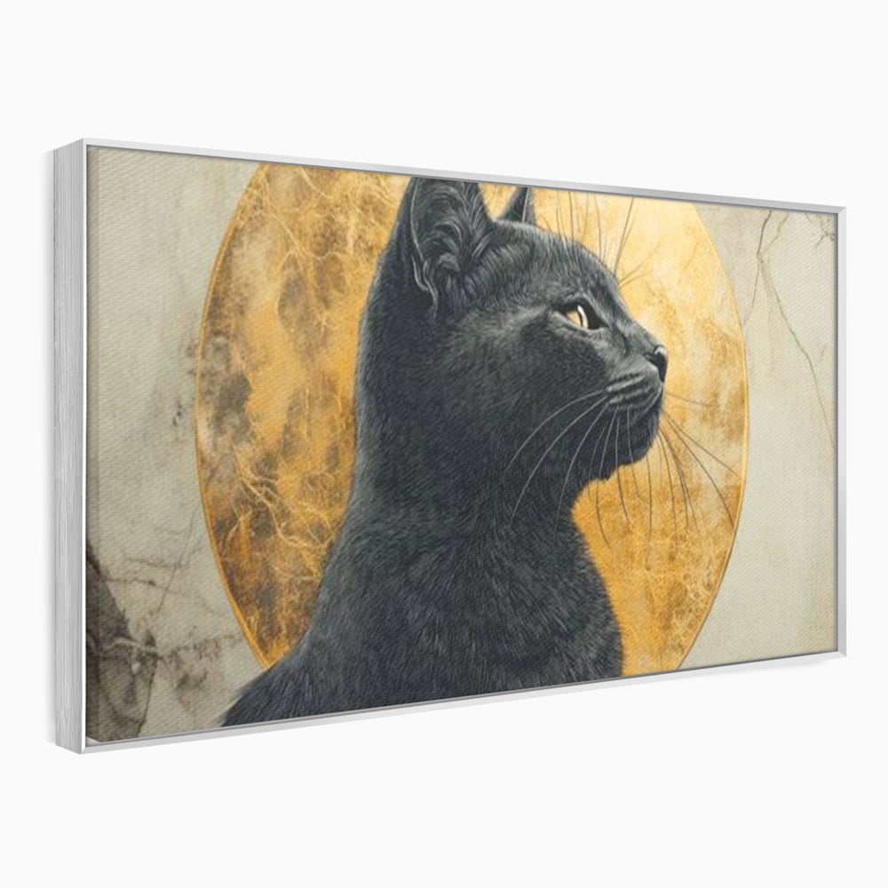 Tablou Canvas Premium, LuxCanva® M1181, Veghere Astrala, Luna, Astral, Marmura, Profil, Mister, Simbolic, Felina, Artistic, Pisica, Portret, Eleganta, Birou, Living, Camera Copil