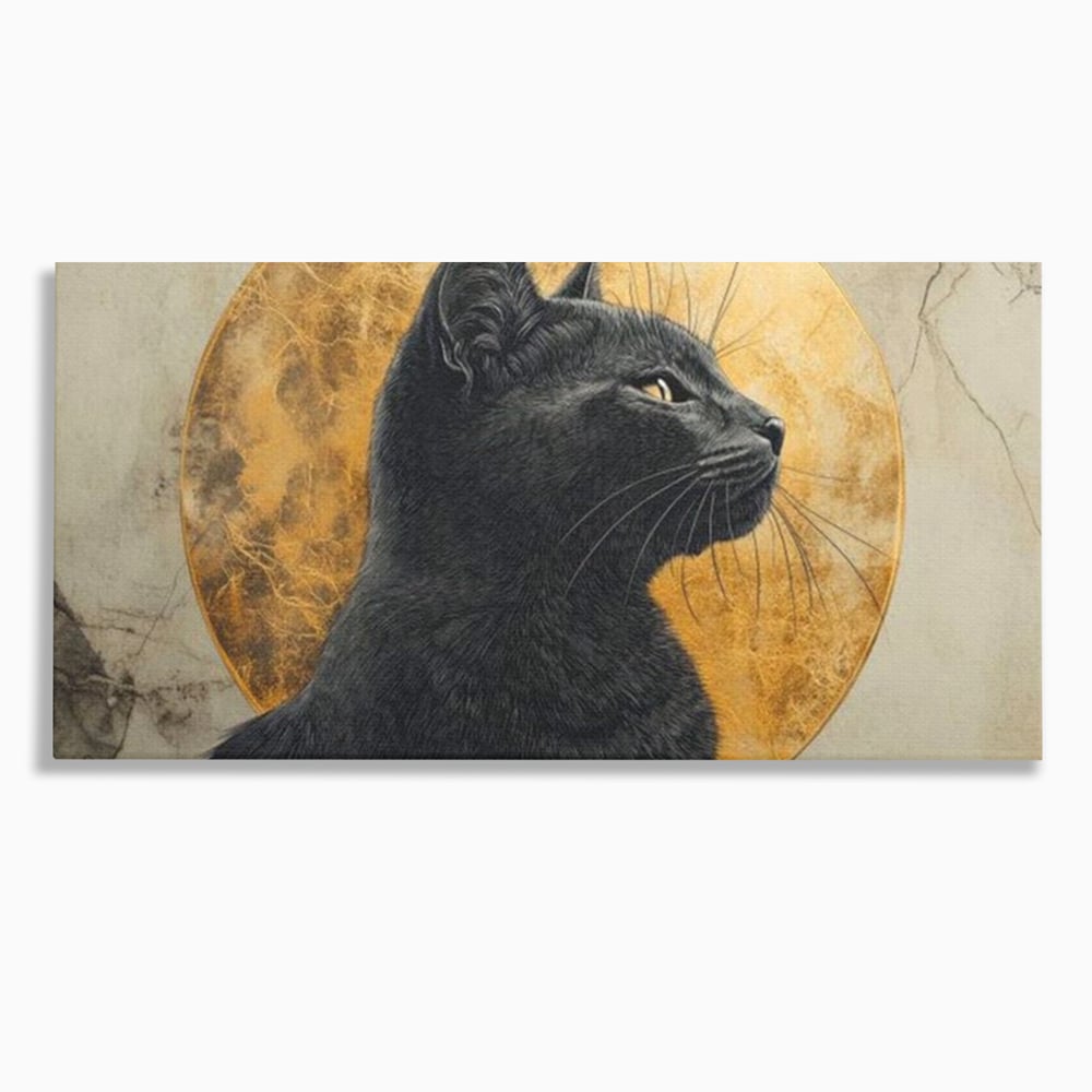 Tablou Canvas Premium, LuxCanva® M1181, Veghere Astrala, Luna, Astral, Marmura, Profil, Mister, Simbolic, Felina, Artistic, Pisica, Portret, Eleganta, Birou, Living, Camera Copil
