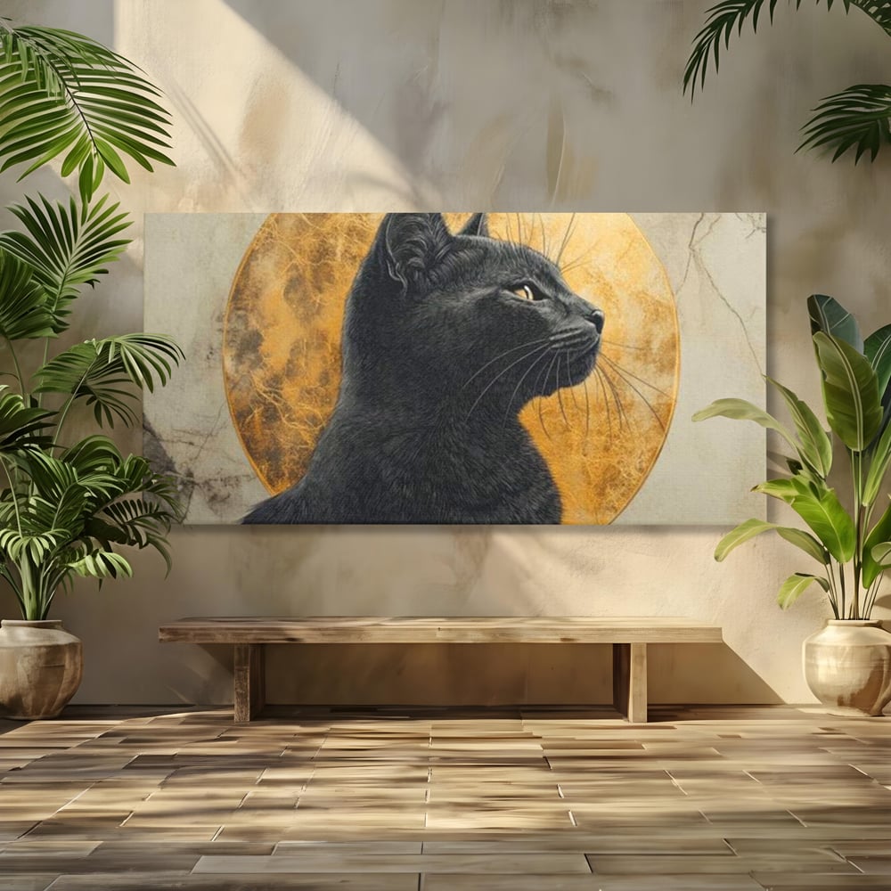 Tablou Canvas Premium, LuxCanva® M1181, Veghere Astrala, Luna, Astral, Marmura, Profil, Mister, Simbolic, Felina, Artistic, Pisica, Portret, Eleganta, Birou, Living, Camera Copil