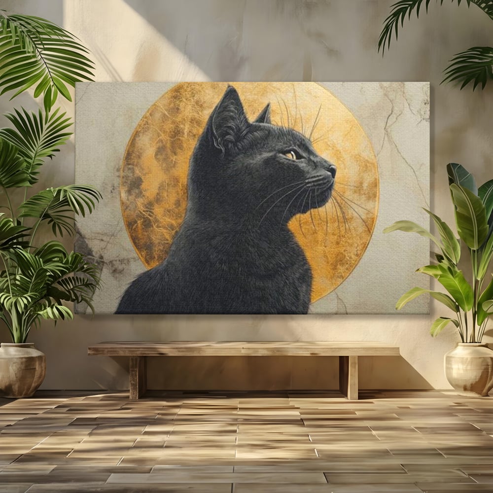Tablou Canvas Premium, LuxCanva® M1181, Veghere Astrala, Luna, Astral, Marmura, Profil, Mister, Simbolic, Felina, Artistic, Pisica, Portret, Eleganta, Birou, Living, Camera Copil