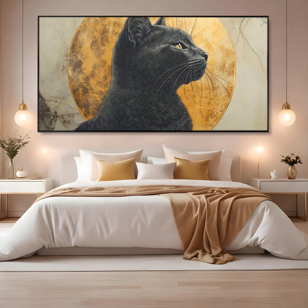 Tablou Canvas Premium, LuxCanva® M1181, Veghere Astrala, Luna, Astral, Marmura, Profil, Mister, Simbolic, Felina, Artistic, Pisica, Portret, Eleganta, Birou, Living, Camera Copil