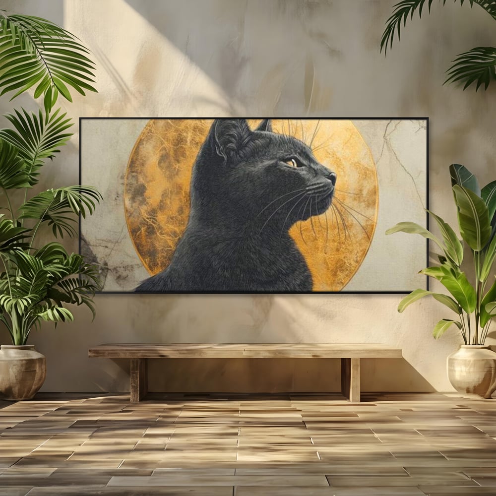 Tablou Canvas Premium, LuxCanva® M1181, Veghere Astrala, Luna, Astral, Marmura, Profil, Mister, Simbolic, Felina, Artistic, Pisica, Portret, Eleganta, Birou, Living, Camera Copil