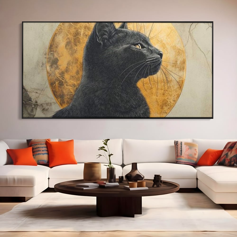 Tablou Canvas Premium, LuxCanva® M1181, Veghere Astrala, Luna, Astral, Marmura, Profil, Mister, Simbolic, Felina, Artistic, Pisica, Portret, Eleganta, Birou, Living, Camera Copil