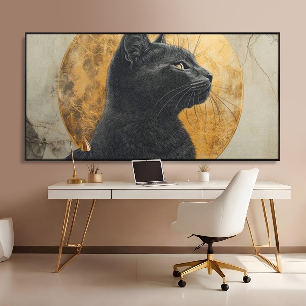 Tablou Canvas Premium, LuxCanva® M1181, Veghere Astrala, Luna, Astral, Marmura, Profil, Mister, Simbolic, Felina, Artistic, Pisica, Portret, Eleganta, Birou, Living, Camera Copil