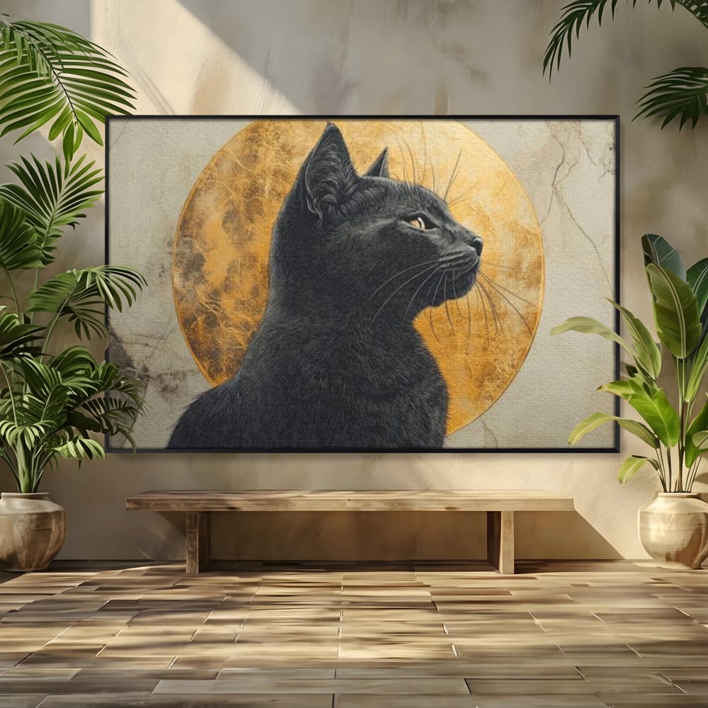 Tablou Canvas Premium, LuxCanva® M1181, Veghere Astrala, Luna, Astral, Marmura, Profil, Mister, Simbolic, Felina, Artistic, Pisica, Portret, Eleganta, Birou, Living, Camera Copil