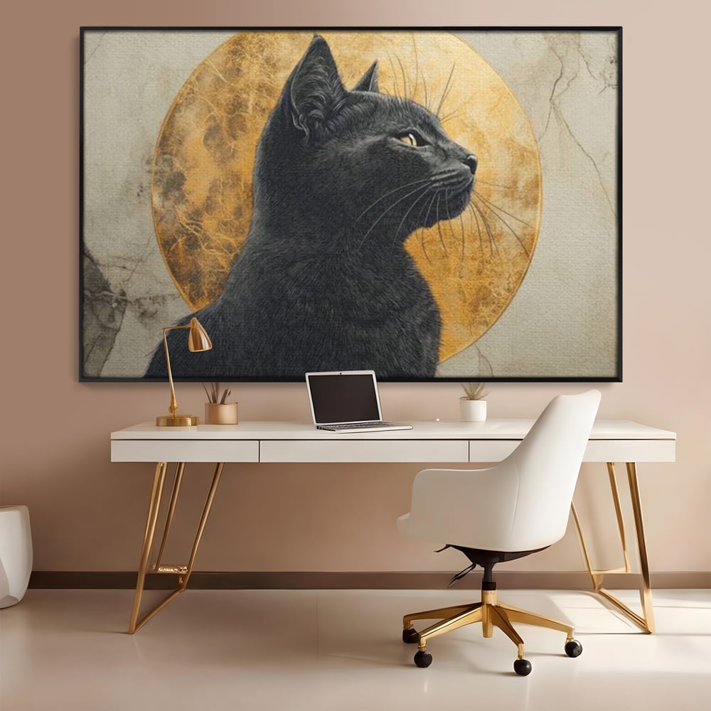 Tablou Canvas Premium, LuxCanva® M1181, Veghere Astrala, Luna, Astral, Marmura, Profil, Mister, Simbolic, Felina, Artistic, Pisica, Portret, Eleganta, Birou, Living, Camera Copil