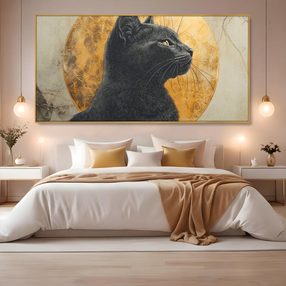Tablou Canvas Premium, LuxCanva® M1181, Veghere Astrala, Luna, Astral, Marmura, Profil, Mister, Simbolic, Felina, Artistic, Pisica, Portret, Eleganta, Birou, Living, Camera Copil