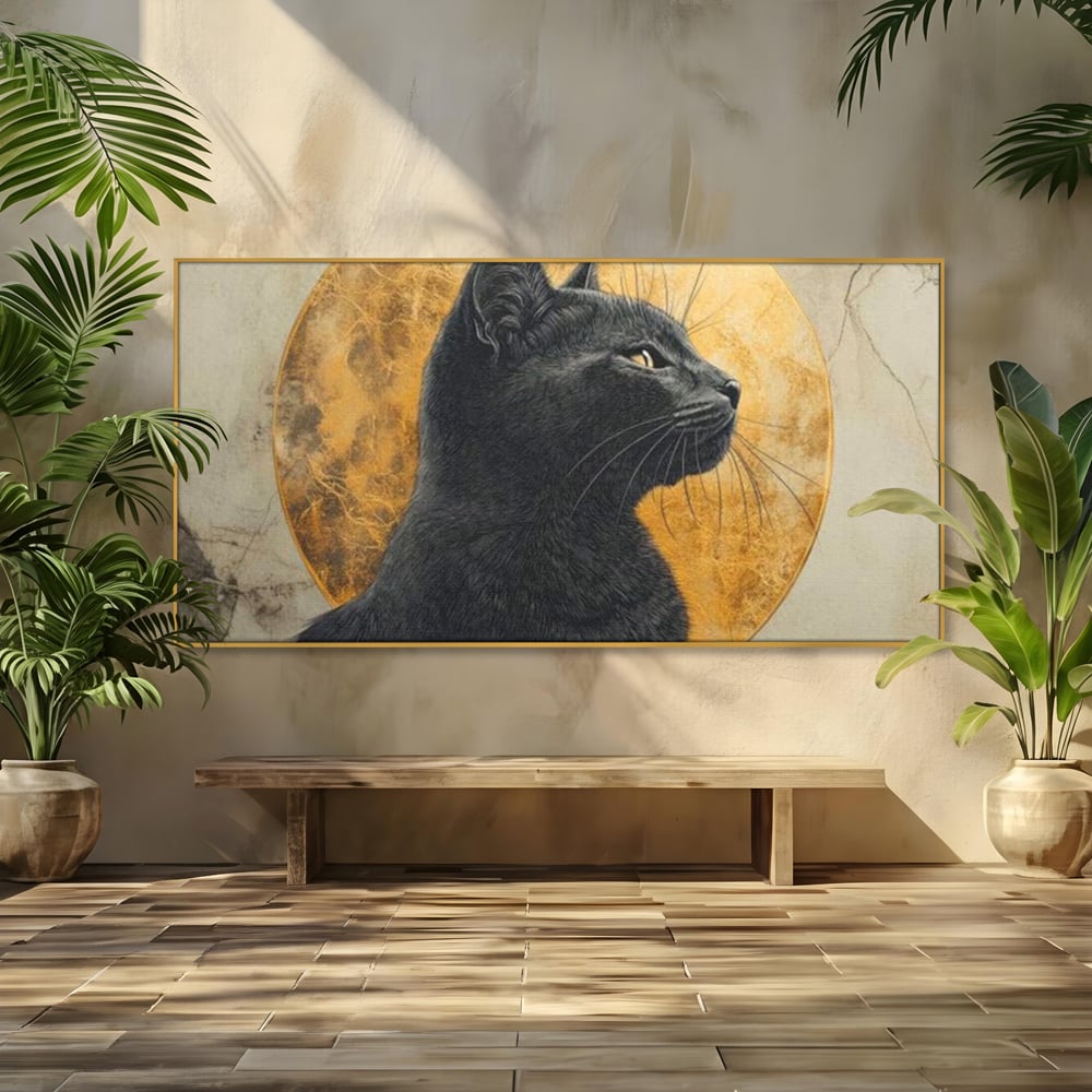 Tablou Canvas Premium, LuxCanva® M1181, Veghere Astrala, Luna, Astral, Marmura, Profil, Mister, Simbolic, Felina, Artistic, Pisica, Portret, Eleganta, Birou, Living, Camera Copil