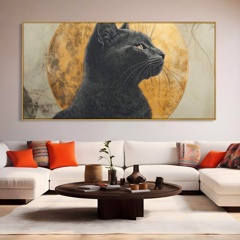 Tablou Canvas Premium, LuxCanva® M1181, Veghere Astrala, Luna, Astral, Marmura, Profil, Mister, Simbolic, Felina, Artistic, Pisica, Portret, Eleganta, Birou, Living, Camera Copil