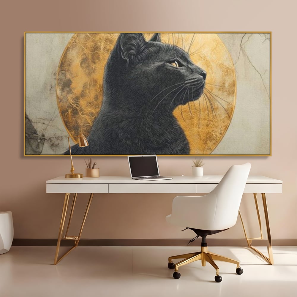 Tablou Canvas Premium, LuxCanva® M1181, Veghere Astrala, Luna, Astral, Marmura, Profil, Mister, Simbolic, Felina, Artistic, Pisica, Portret, Eleganta, Birou, Living, Camera Copil