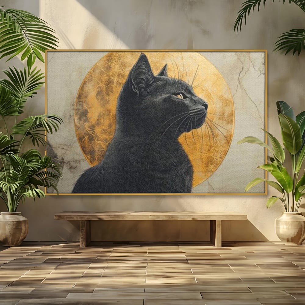 Tablou Canvas Premium, LuxCanva® M1181, Veghere Astrala, Luna, Astral, Marmura, Profil, Mister, Simbolic, Felina, Artistic, Pisica, Portret, Eleganta, Birou, Living, Camera Copil