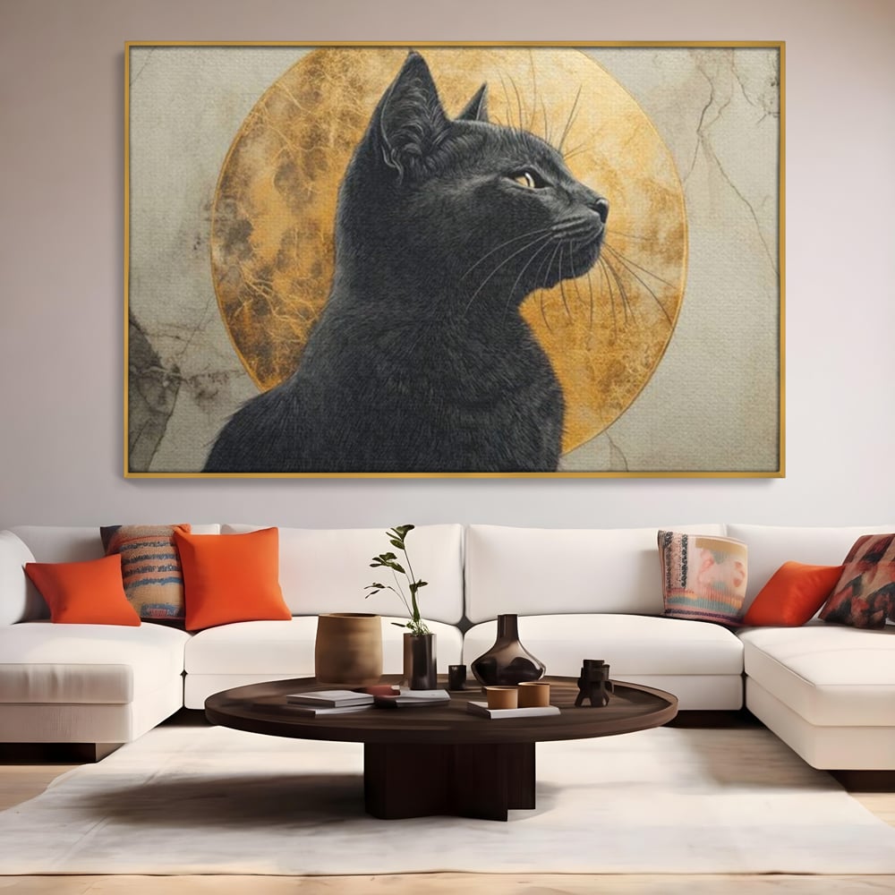 Tablou Canvas Premium, LuxCanva® M1181, Veghere Astrala, Luna, Astral, Marmura, Profil, Mister, Simbolic, Felina, Artistic, Pisica, Portret, Eleganta, Birou, Living, Camera Copil