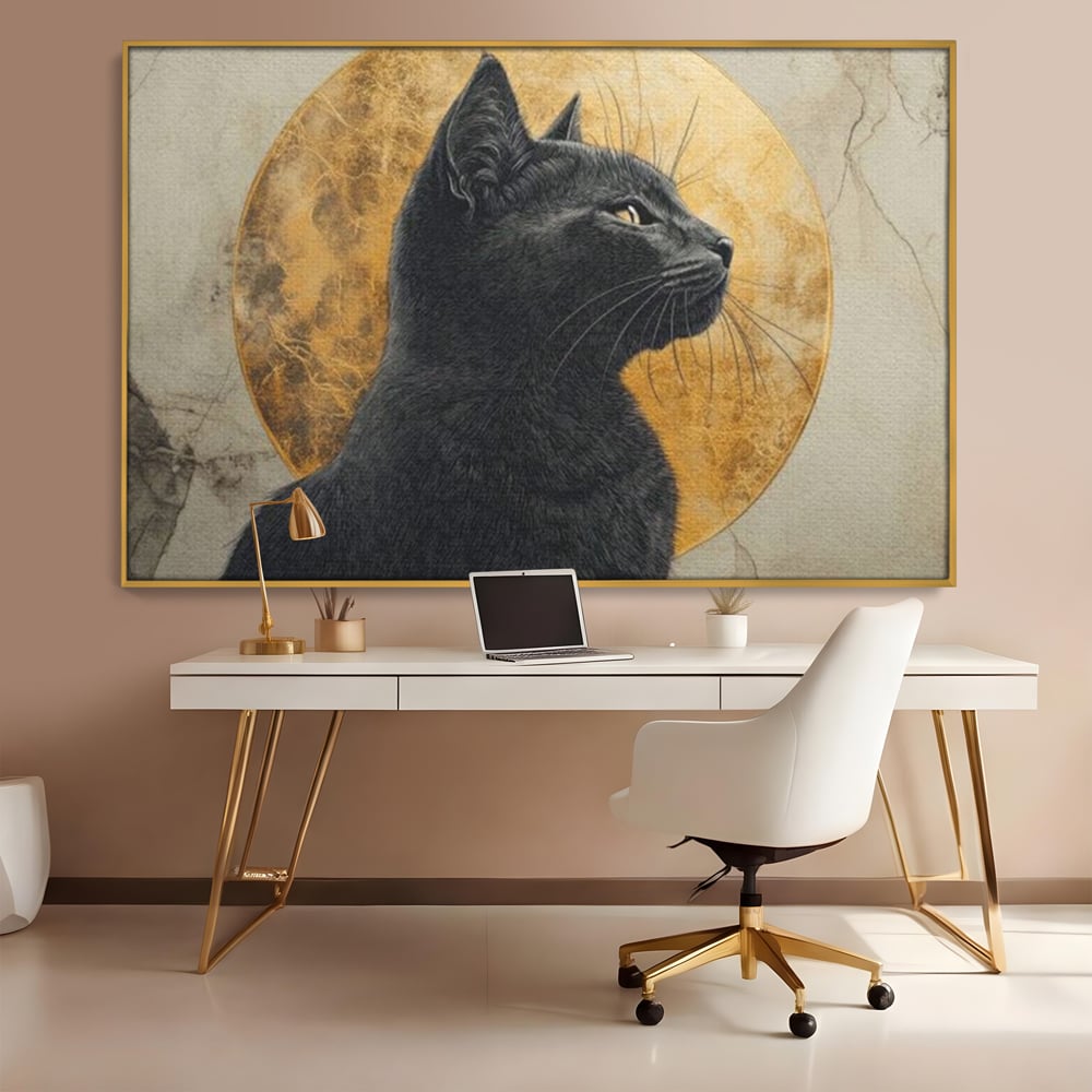 Tablou Canvas Premium, LuxCanva® M1181, Veghere Astrala, Luna, Astral, Marmura, Profil, Mister, Simbolic, Felina, Artistic, Pisica, Portret, Eleganta, Birou, Living, Camera Copil
