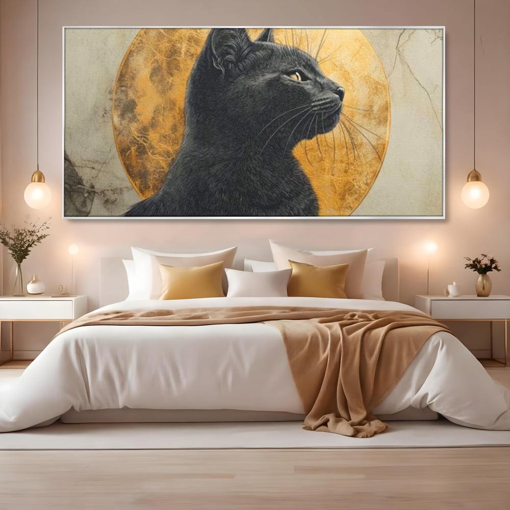 Tablou Canvas Premium, LuxCanva® M1181, Veghere Astrala, Luna, Astral, Marmura, Profil, Mister, Simbolic, Felina, Artistic, Pisica, Portret, Eleganta, Birou, Living, Camera Copil