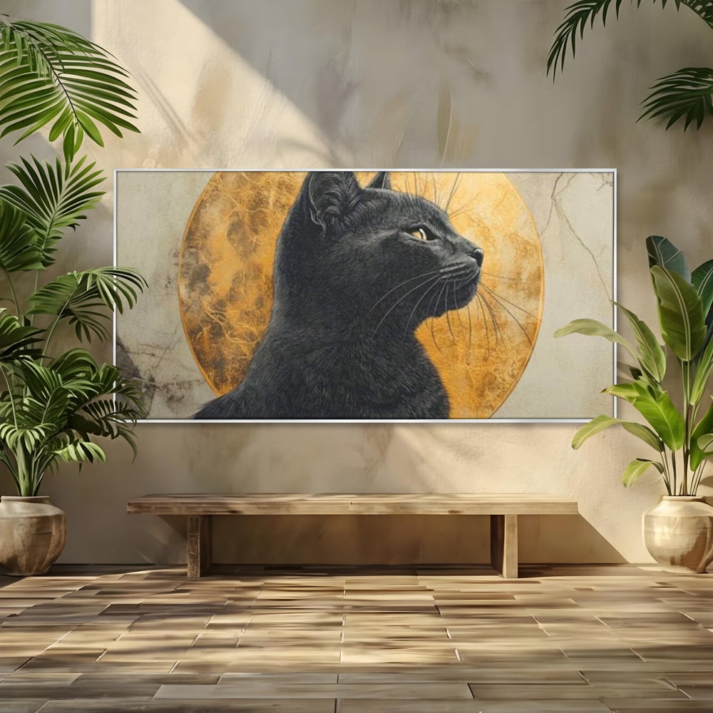 Tablou Canvas Premium, LuxCanva® M1181, Veghere Astrala, Luna, Astral, Marmura, Profil, Mister, Simbolic, Felina, Artistic, Pisica, Portret, Eleganta, Birou, Living, Camera Copil