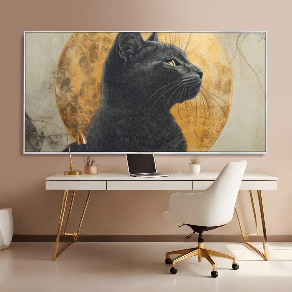 Tablou Canvas Premium, LuxCanva® M1181, Veghere Astrala, Luna, Astral, Marmura, Profil, Mister, Simbolic, Felina, Artistic, Pisica, Portret, Eleganta, Birou, Living, Camera Copil