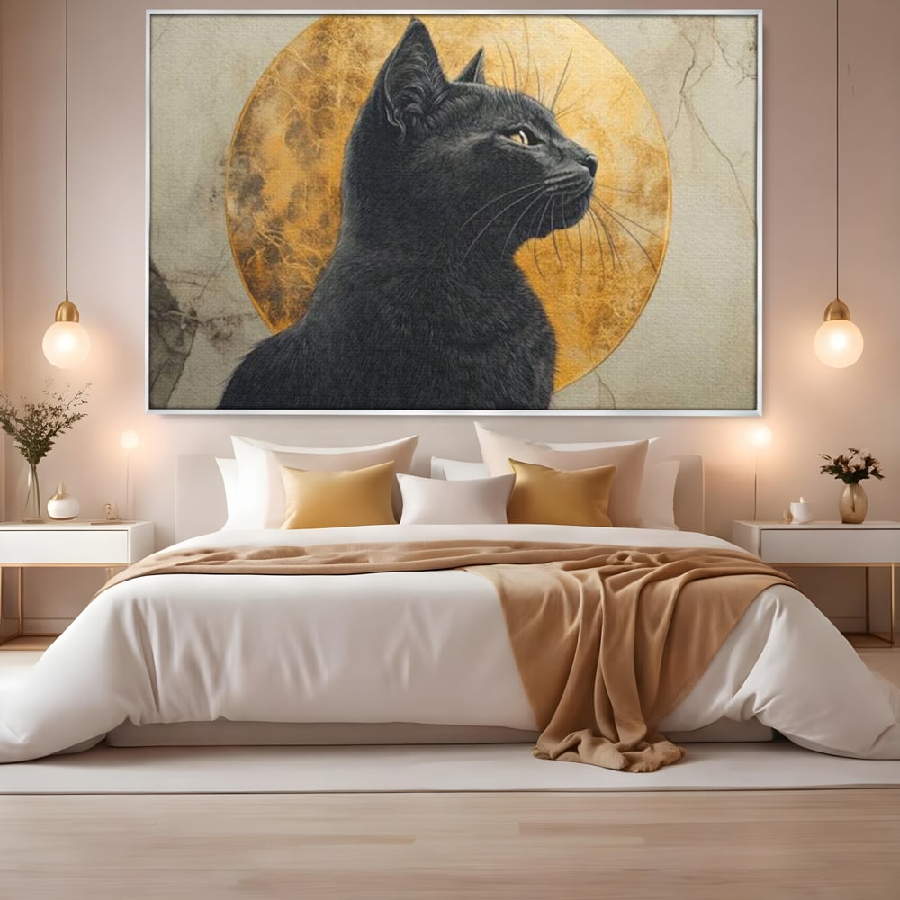 Tablou Canvas Premium, LuxCanva® M1181, Veghere Astrala, Luna, Astral, Marmura, Profil, Mister, Simbolic, Felina, Artistic, Pisica, Portret, Eleganta, Birou, Living, Camera Copil